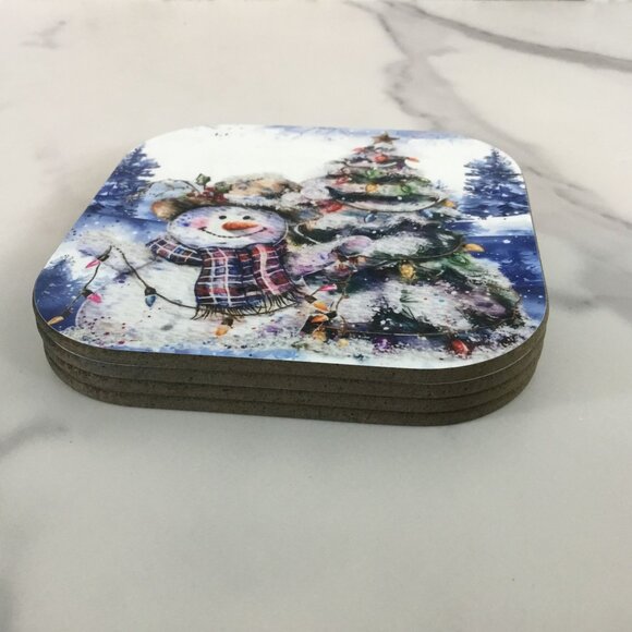 Country Snowman Wood Hardboard Coasters Set of 4 - Picture 7 of 8